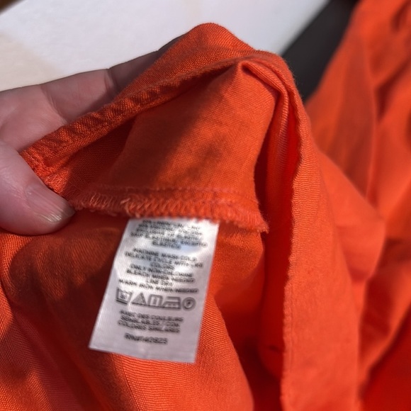 Loft Orange Puff Sleeve Linen Blend Maxi Dress Smocked Back Leg Slit Size 14 - Picture 10 of 11